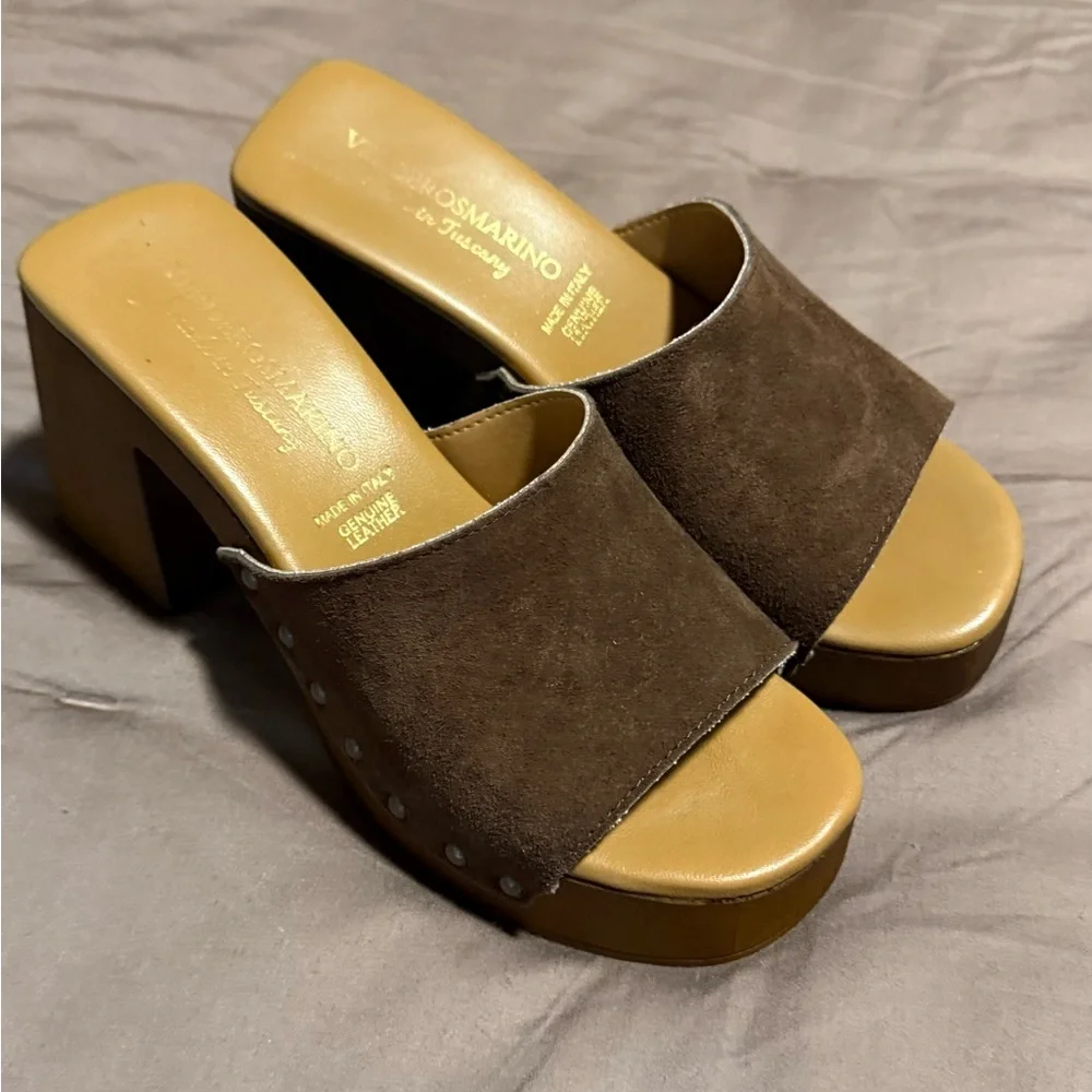 Brown Suede Women's Slide Sandals - Picture 2 of 4